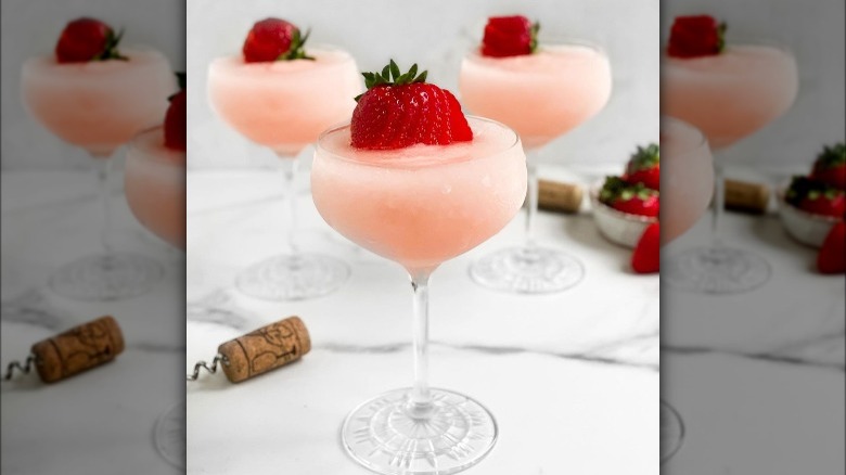 Glasses of frosé with strawberries