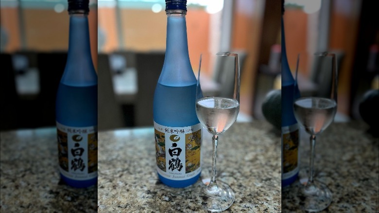 Sake bottle and flute