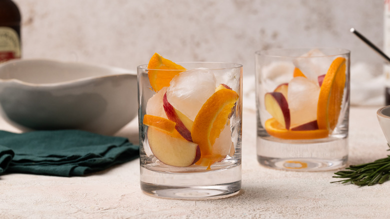 glass with ice and fruit