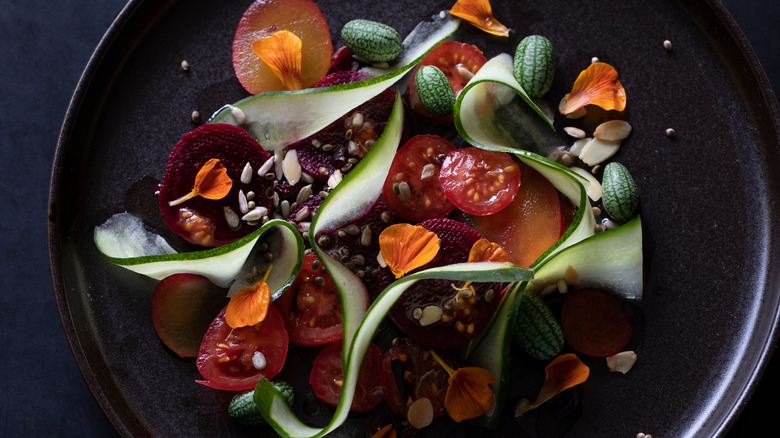 Colorful salad with flowers