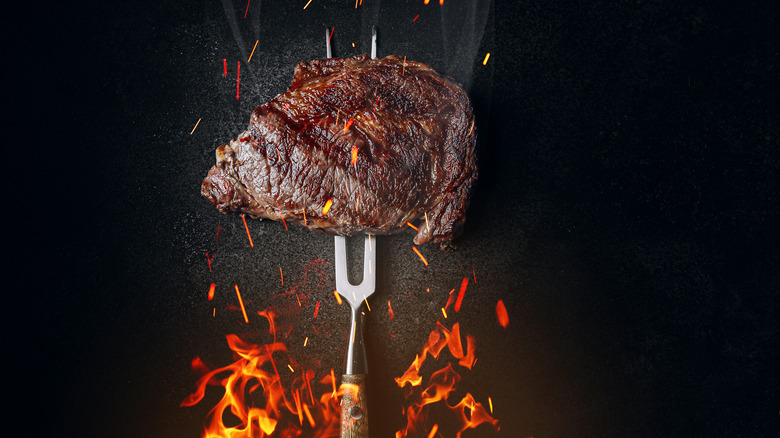 steak fire fork