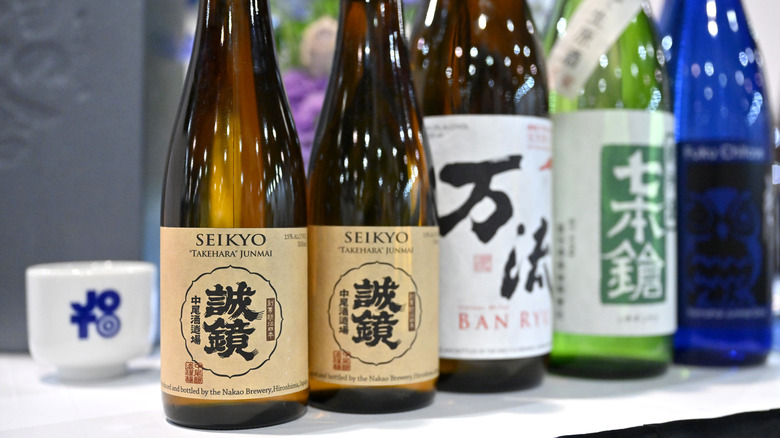 various sake brands displayed