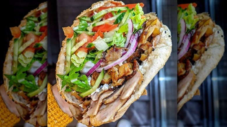 A kebab with vegetables