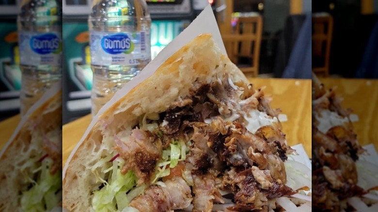 A kebab with water bottle