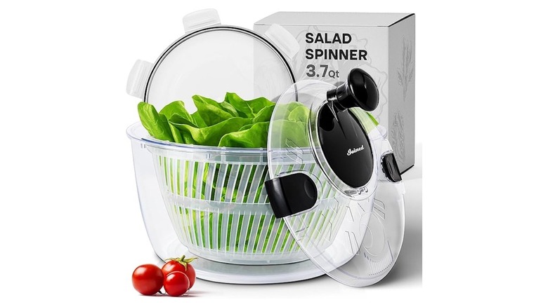 Head of lettuce inside Joined salad spinner