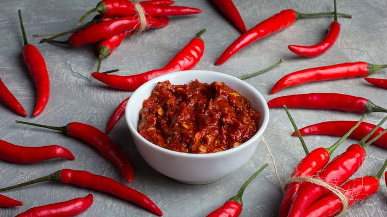 Harissa bowl and chilis