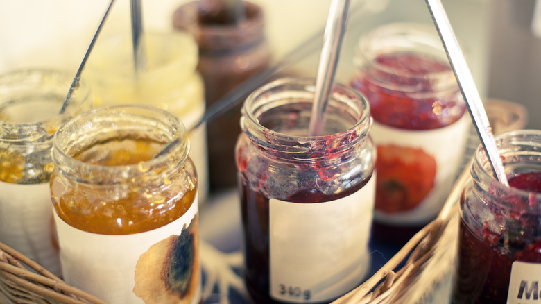 Open jars of jam