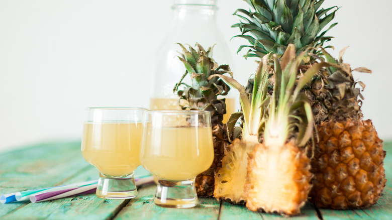 Pineapples with pineapple drink