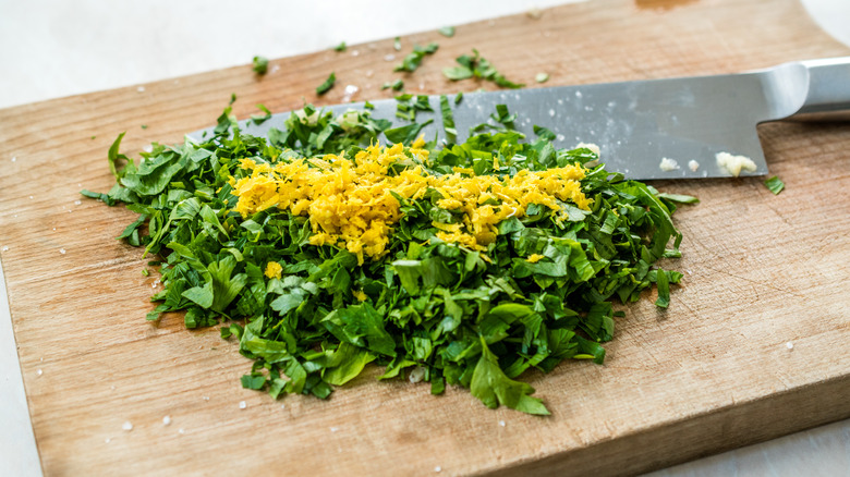 Gremolata on cutting board