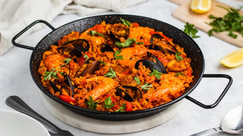 Paella on table