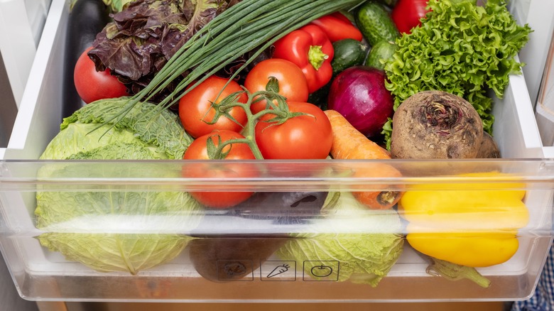 fresh produce in refrigerator