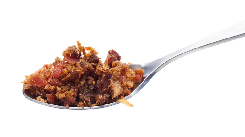 Bacon bits on a spoon