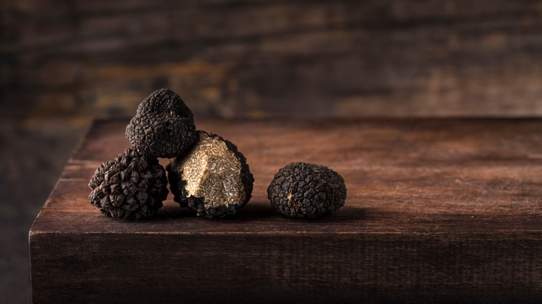 Black truffles on a table