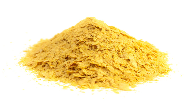 Nutritional yeast on white background