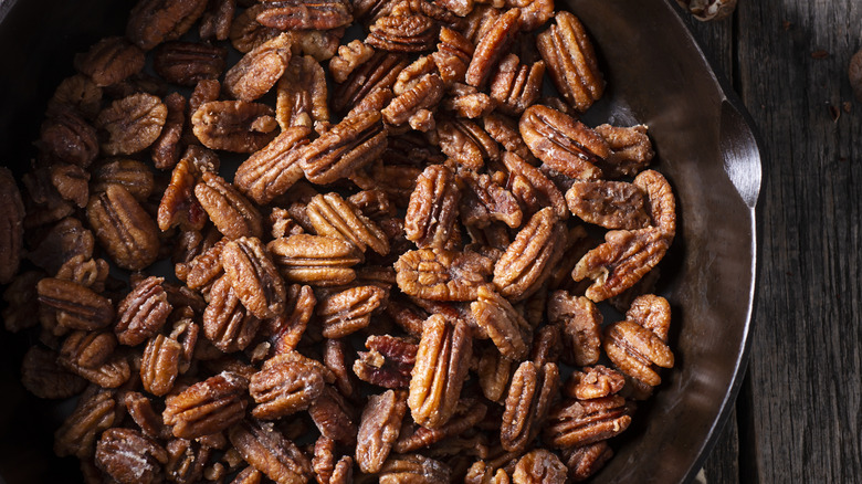 Candied pecans in bowl