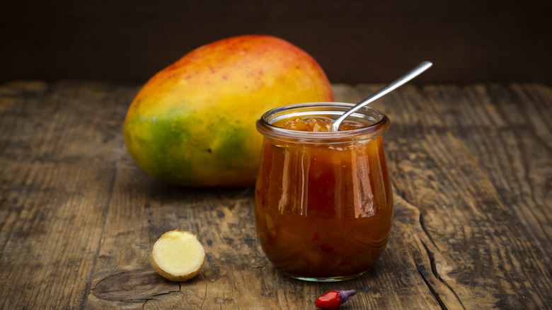 Mango chutney in jar