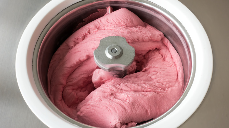 Pink ice cream in machine