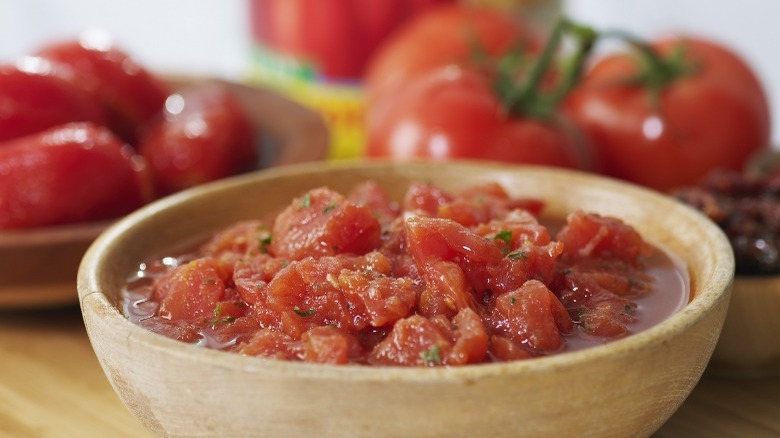 A bowl of diced tomatoes