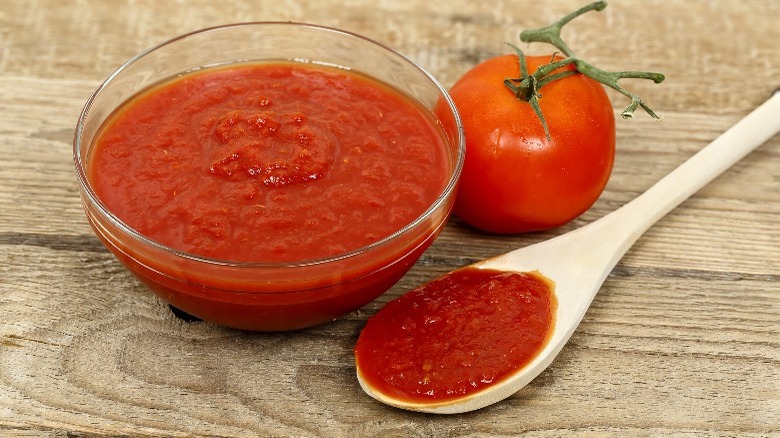 Crushed tomatoes in a bowl