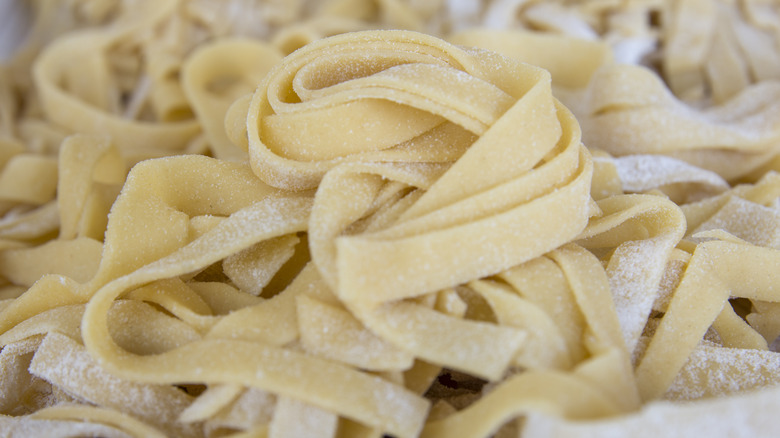 Pasta with scattered flour