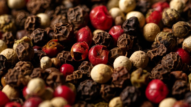 Red, black, and white peppercorn