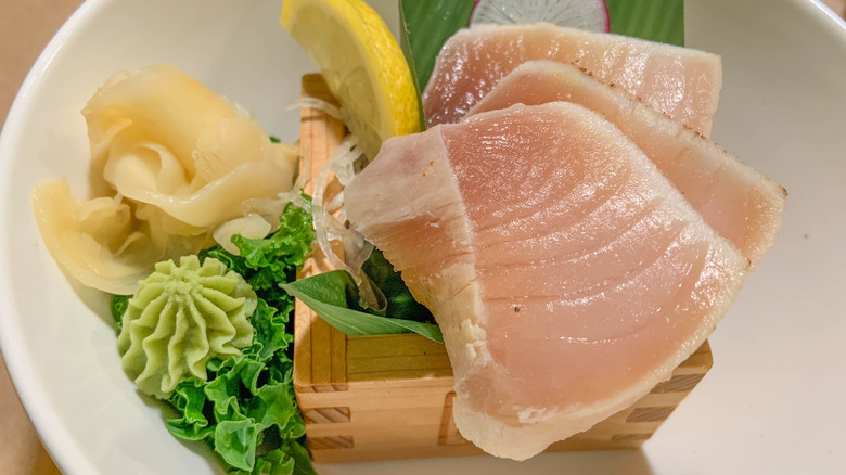 Albacore sashimi in bowl