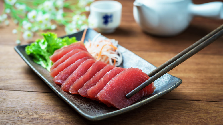 Tuna sashimi on plate 