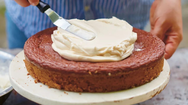 Apple sauce cake with honey cream cheese frosting