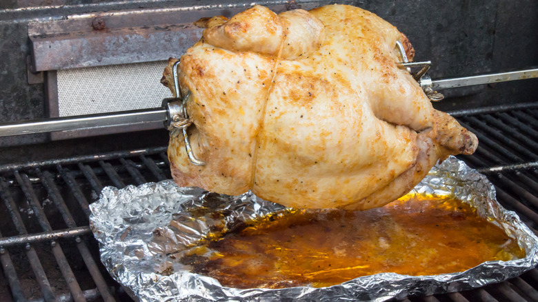 Roasted chicken drippings on foil