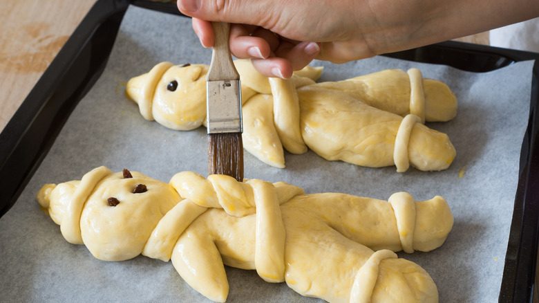 applying a wash to dough before baking