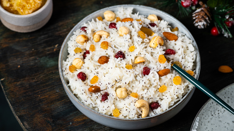 Bowl of rice with raisins