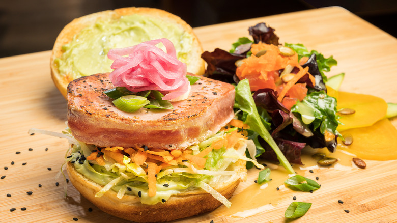 Grilled Asian yellowfin tuna sandwich 