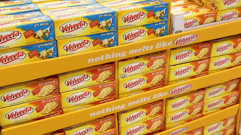 Shelves lined with Velveeta cheese