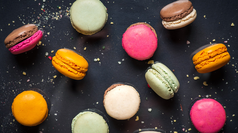 macarons on black backdrop