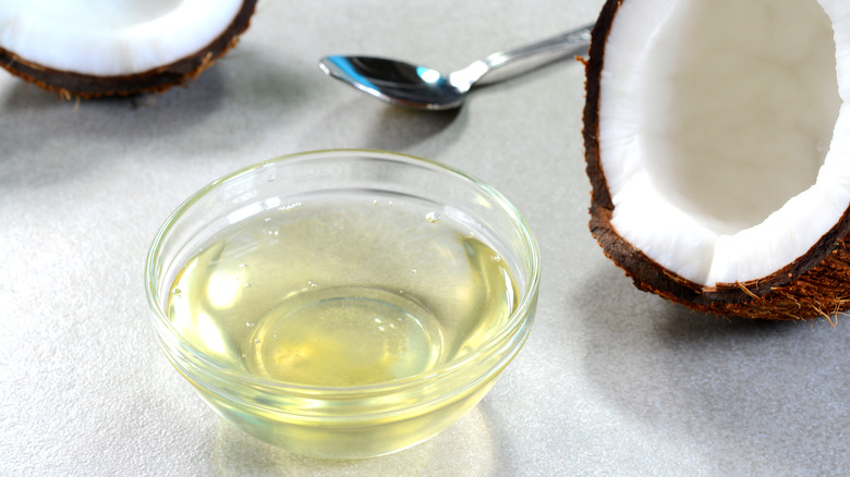 Liquid coconut oil on counter