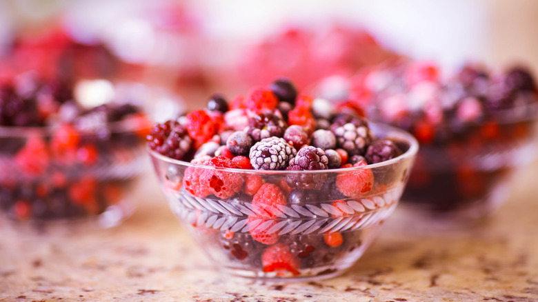 frozen fruit in a glass bowl