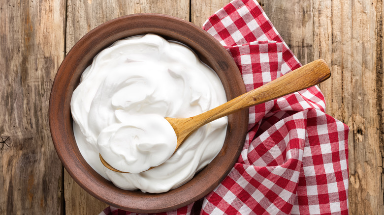 bowl of yogurt on table