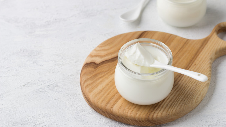 yogurt in glass container