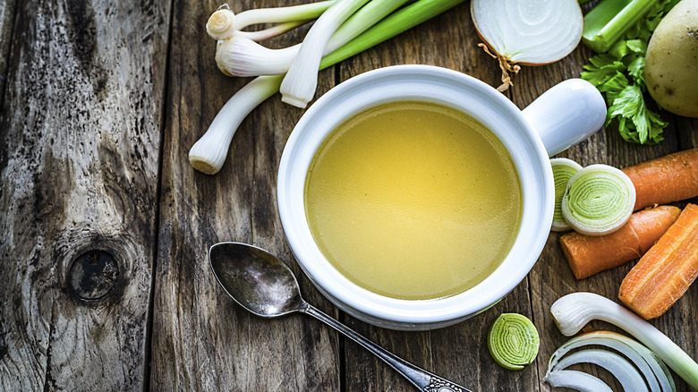 vegetable stock and spoon