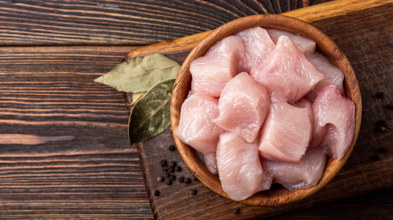 diced raw chicken