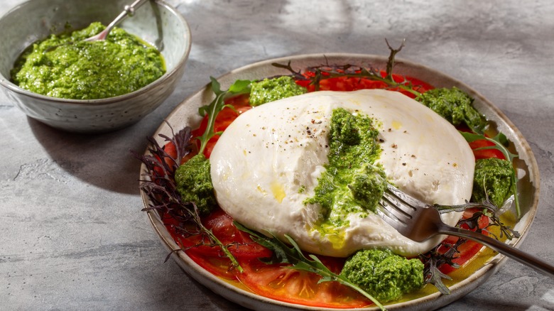 burrata served with pesto