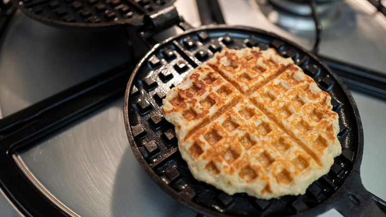 Tofu cooked in a waffle iron