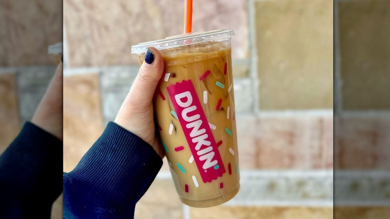 Dunkin' iced latte with bag