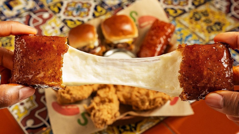 Chili's slidesr, mozzarella, and chicken finger appetizers