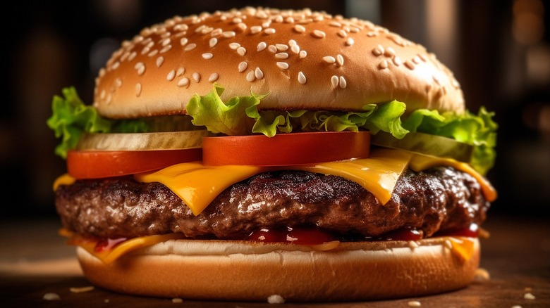 Close-up of a cheeseburger