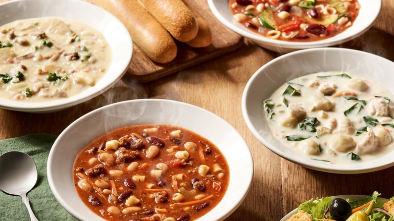 bowls of Olive Garden soups