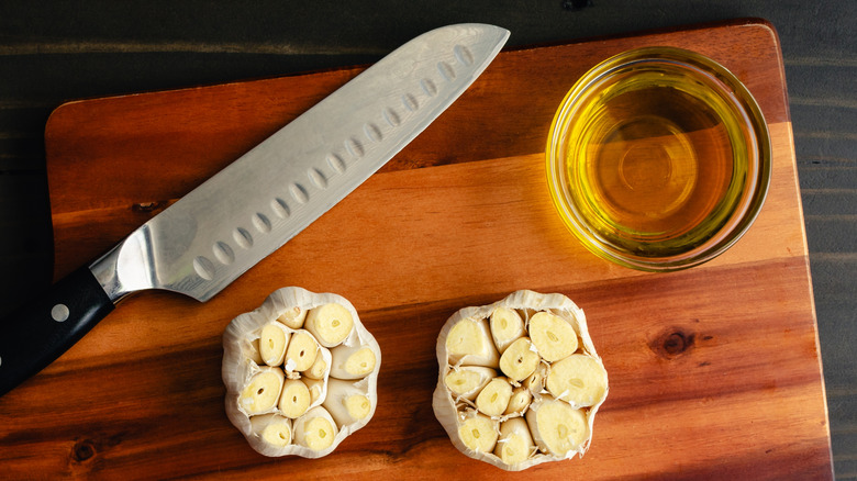 prepping garlic for roasting