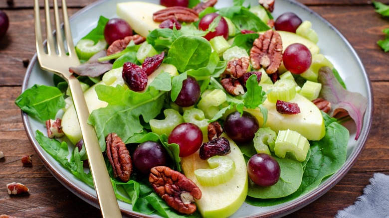 Close-up of an undressed Waldorf salad on a plate