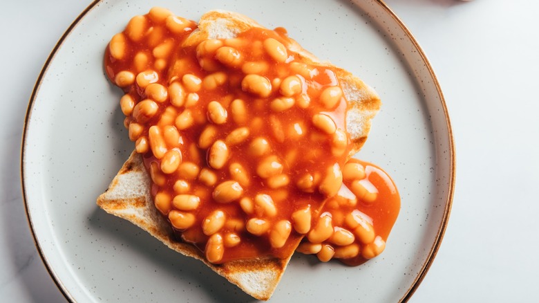 beans on toast on a plate