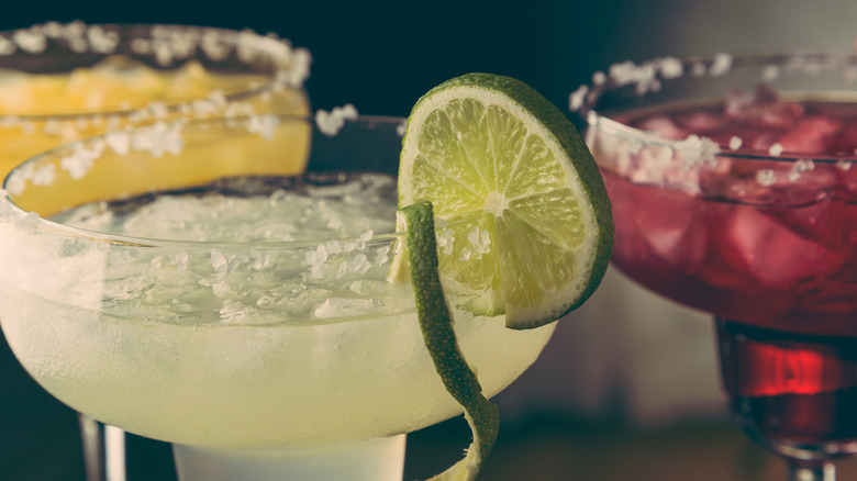 margaritas with salt on rim of glass